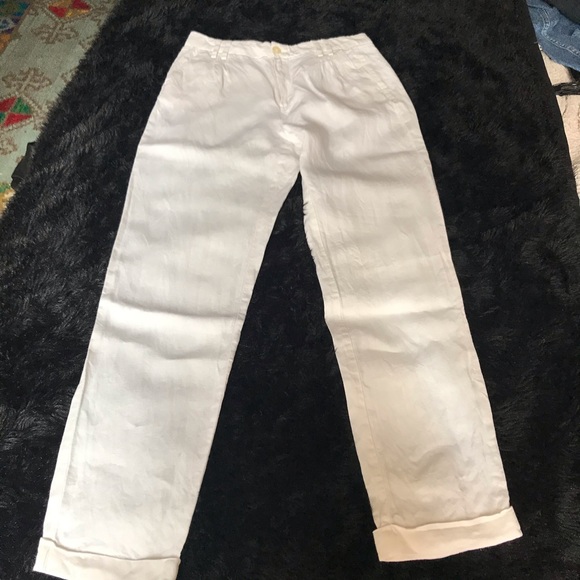 Massimo Dutti White 100% Linen Trousers Sz 6 - Picture 3 of 6